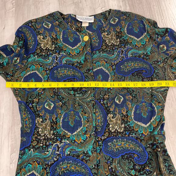 Vintage Jessica Howard Paisley Long Sleeve Modest Button Front Pleated Dress 12 - Picture 8 of 10